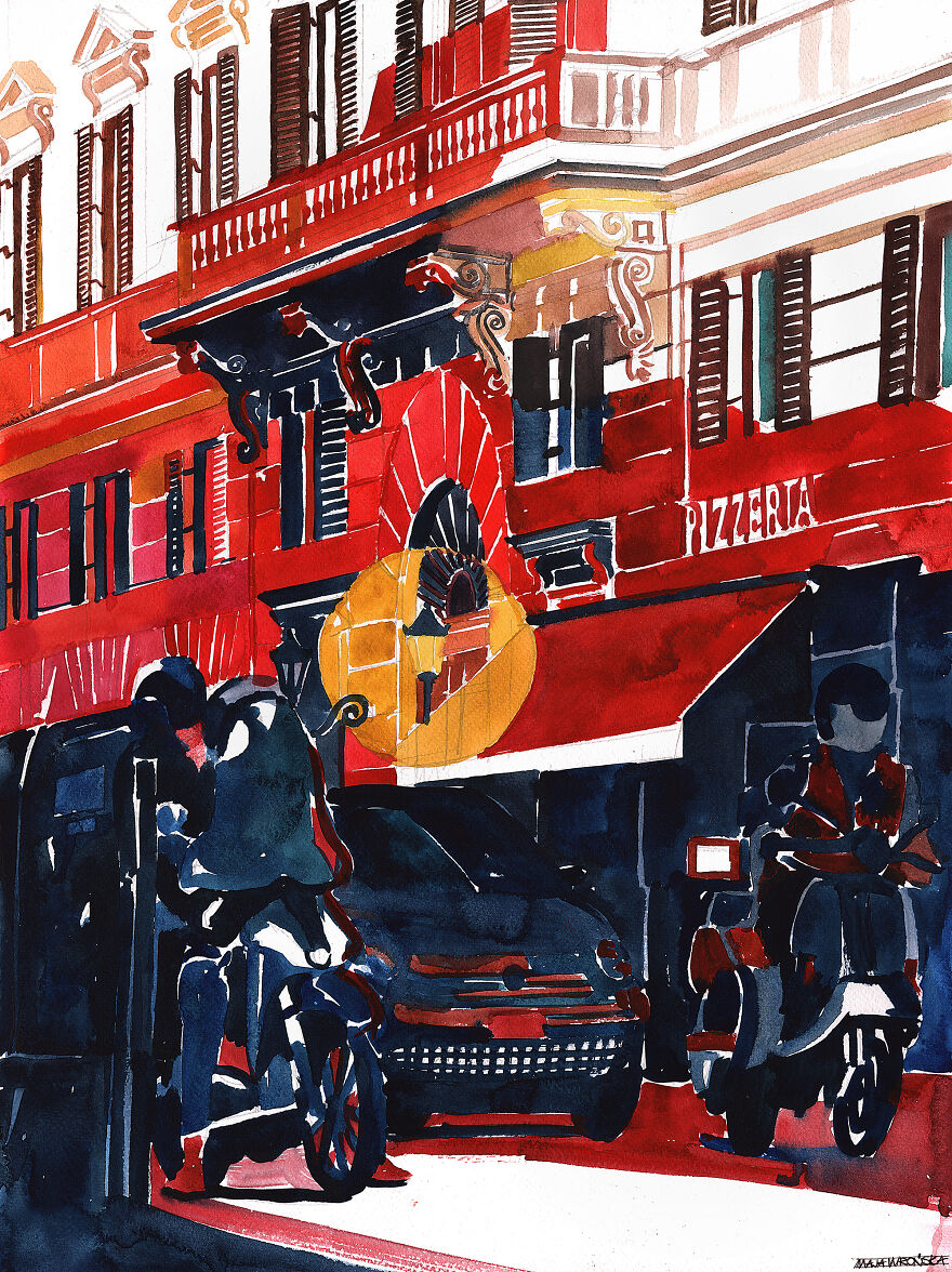 Sol, sombra y arquitectura unidos por la luz de una acuarela